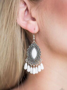 Paparazzi Jewelry Accessories - Private Villa - White Earrings - Vintage